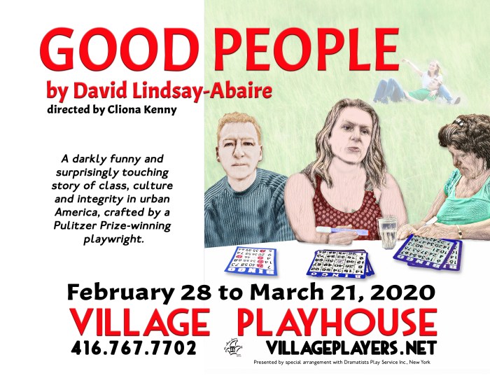 "village playhouse toronto" “village playhouse” "village players" "bloor west" theatre theater Runnymede “Good People” “David Lindsay-Abaire” “Cliona Kenny” Renée Cullen" "Margaret Walsh" "Matthew Taylor" Stevie "Maureen Lukie" Dottie "Alyssa Quart" Jean "Justin Hay" "Dr. Michael Dillon" "Chantel McDonald" Kate
