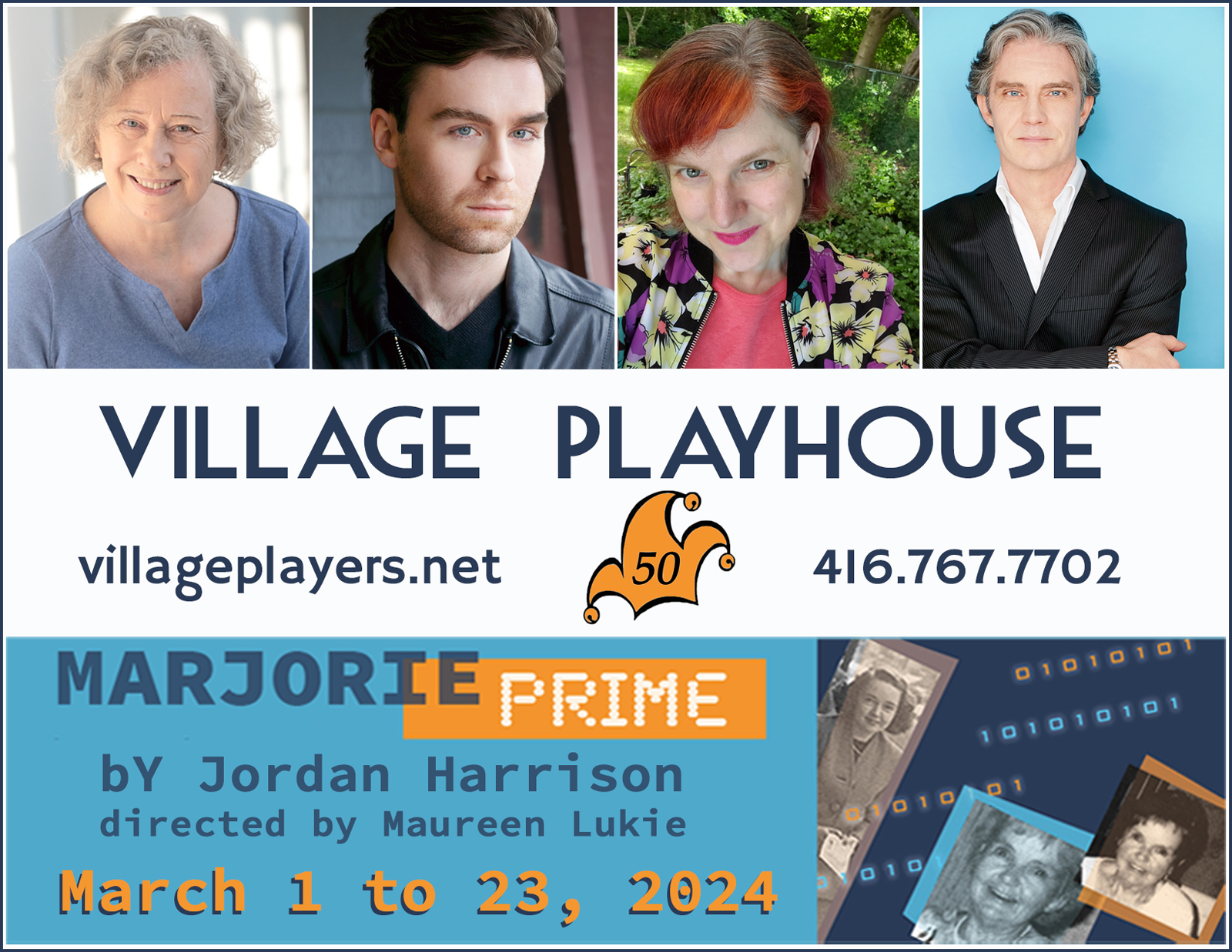 "Village Players" "Bloor West Village Players" "Village Playhouse" "Runnymede theatre" theatre theater "community theatre" "2023-24" “Marjorie Prime” “Jordan Harrison” "Maureen Lukie" “Carol McLennan” Marjorie “Julian Lee” Walter “Erin Mackie” Tess “Ted Powers” Jon